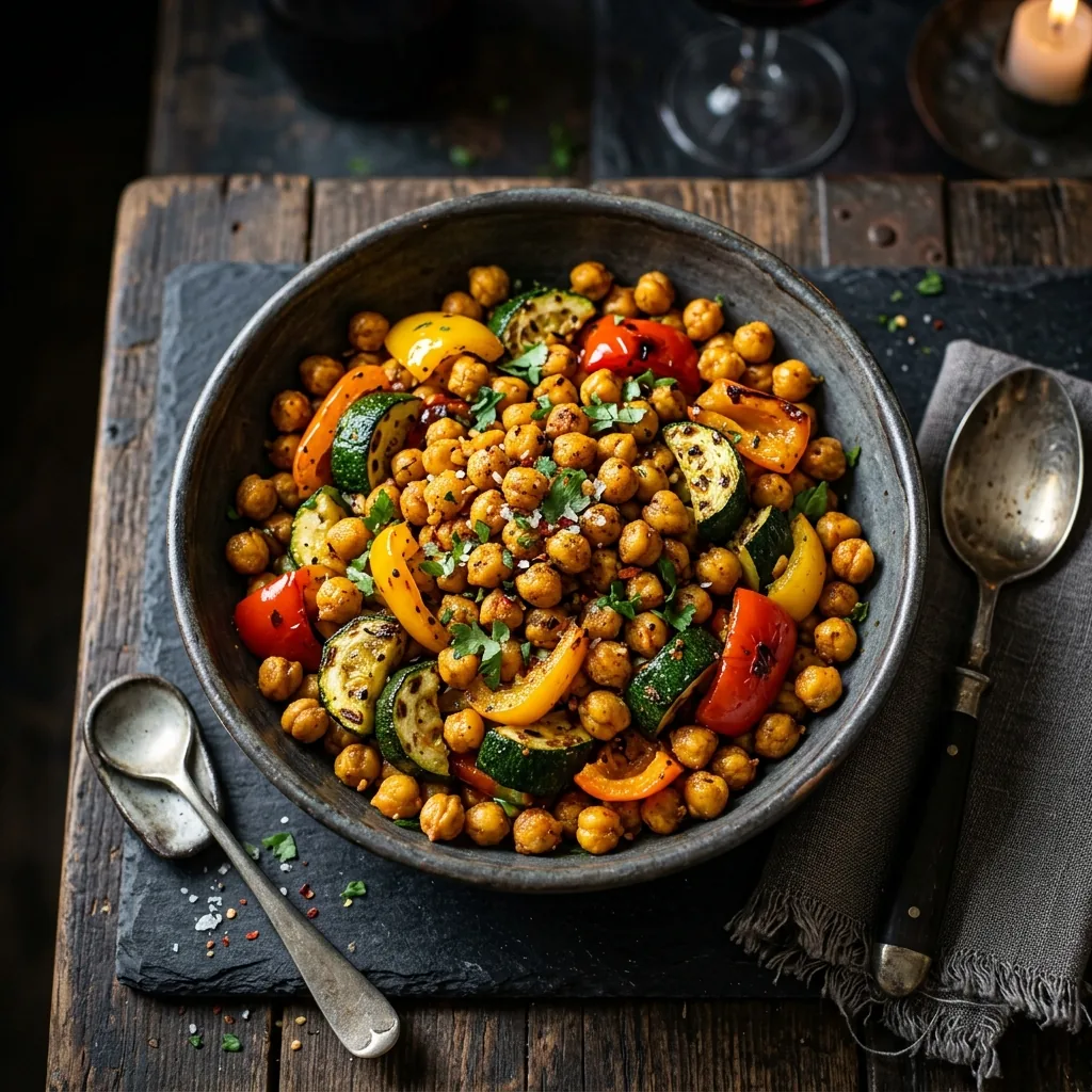 Нут с запечёнными овощами